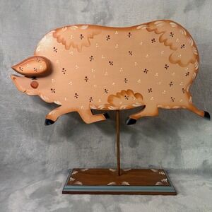 Primitive Folk Art Pig Hand Painted Wood Figurine Farmhouse Decor